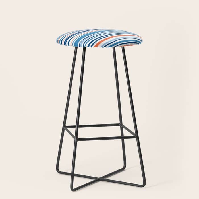 Modern Abstract Ocean Wave Stripes In Classic Blues And Orange Stool