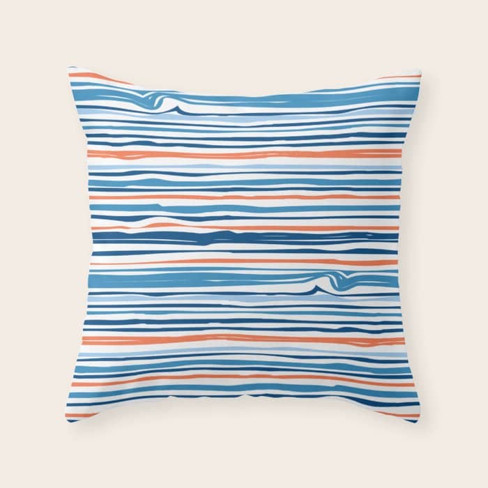 Modern Abstract Ocean Wave Stripes In Classic Blues And Orange Throw Pillow