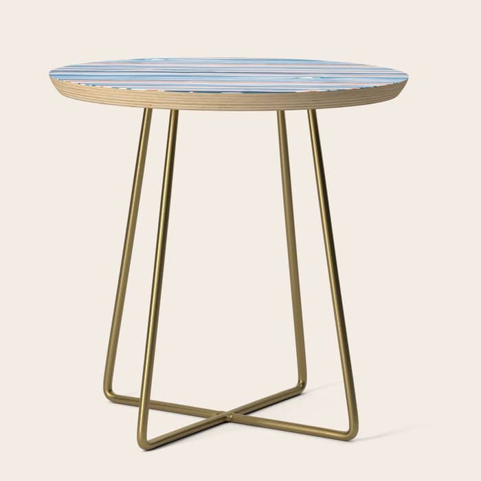 Modern Abstract Ocean Wave Stripes In Classic Blues And Orange Side Table