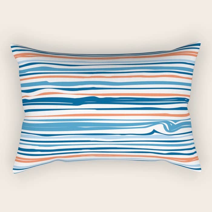 Modern Abstract Ocean Wave Stripes In Classic Blues And Orange Rectangular Pillow