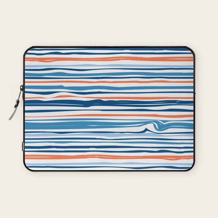 Modern Abstract Ocean Wave Stripes In Classic Blues And Orange Laptop Sleeve