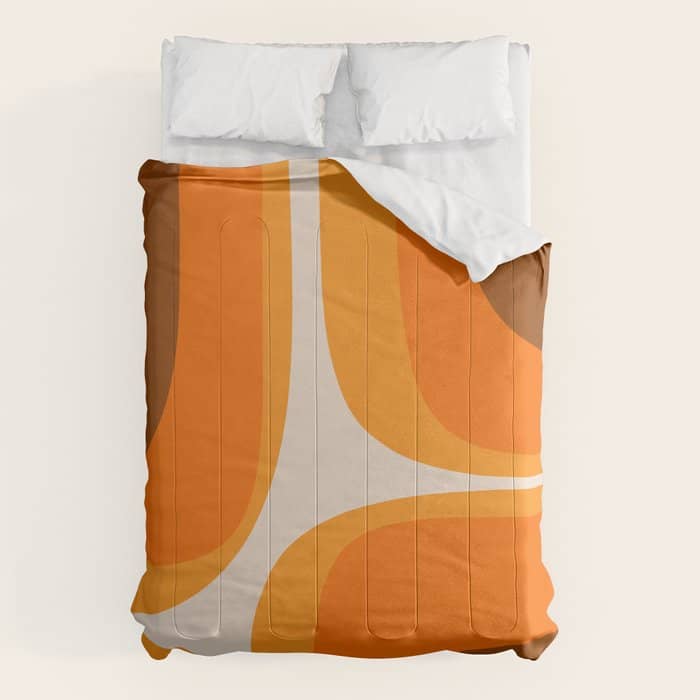70s Retro Groove Minimalist Mid Century Modern Abstract In 1970s Brown And Orange Comforter
