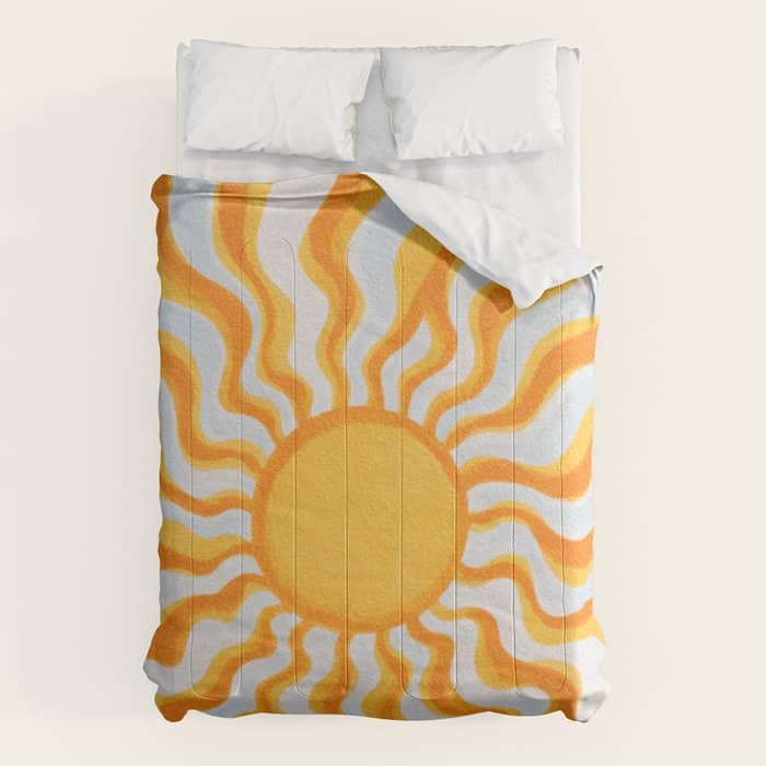 Radiant Sunburst Retro 70s Groovy Sunshine Vibes In Bold Orange And Yellow Comforter