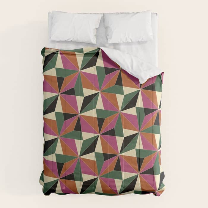 Kaleidoscope Tile Pattern Xii Bold Bauhaus Colors Comforter
