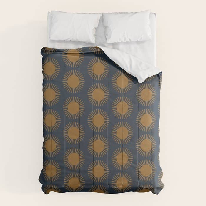 Boho Summer Sun Pattern Vii Navy Blue Burnt Orange Comforter
