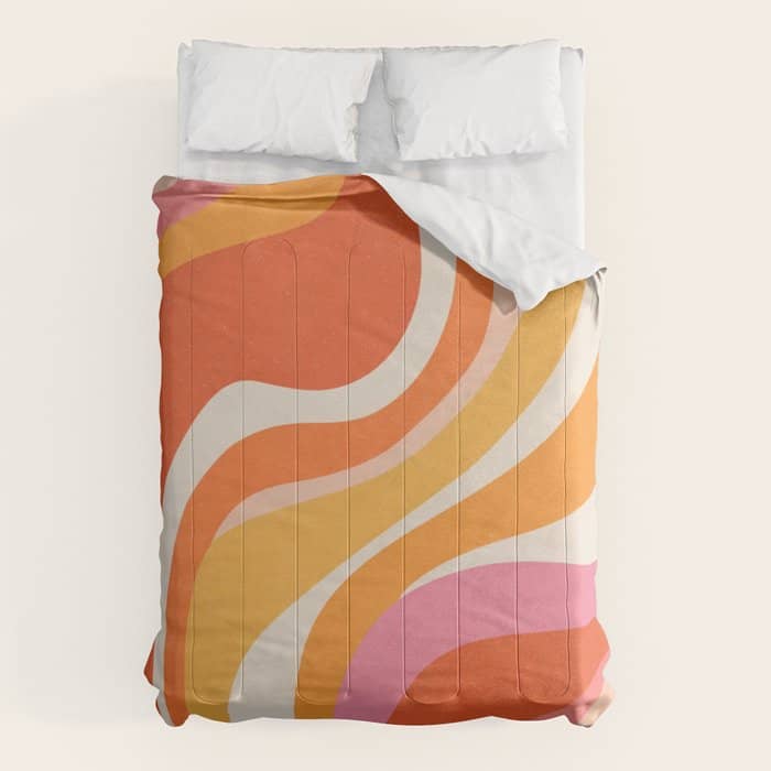 Bold Pink And Orange Groovy Swirl Abstract Pattern 70s Comforter