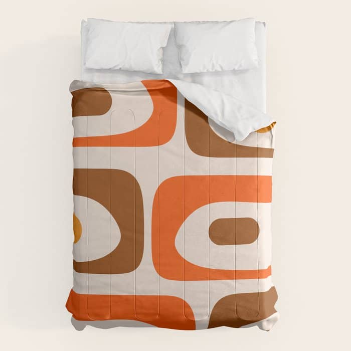 Retro 70s Minimalist Mid Century Modern Piquet Abstract In 1970s Brown And Orange Tones Comforter