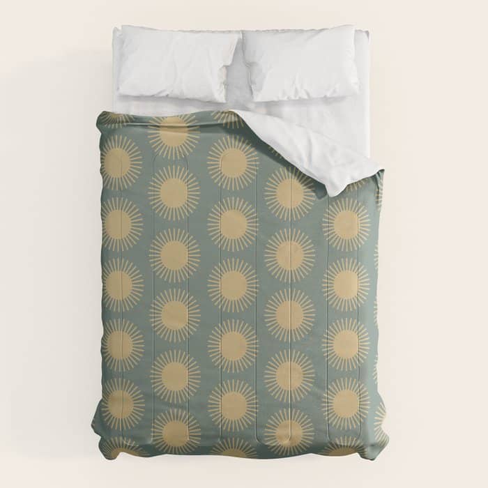 Boho Summer Sun Pattern Xvi Neutral Earthy Sage Yellow Comforter