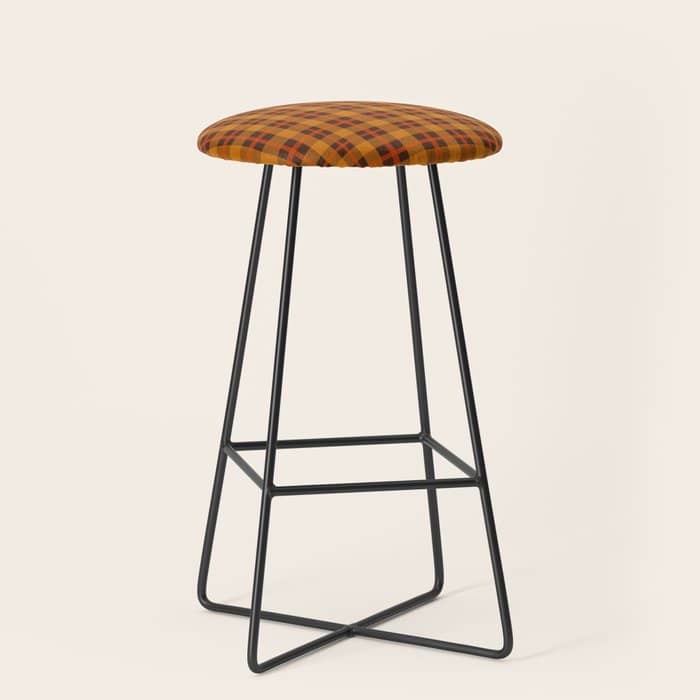 Autumn Plaid Pattern In Retro 70s Orange And Brown Stool