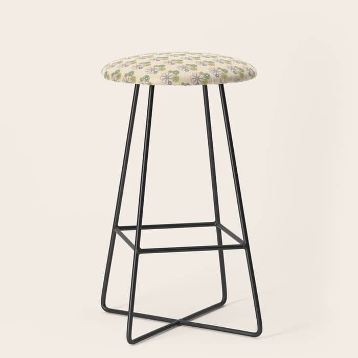 Retro Garden Party 60s 70s Geometric Floral Grid Pastel Pattern Stool