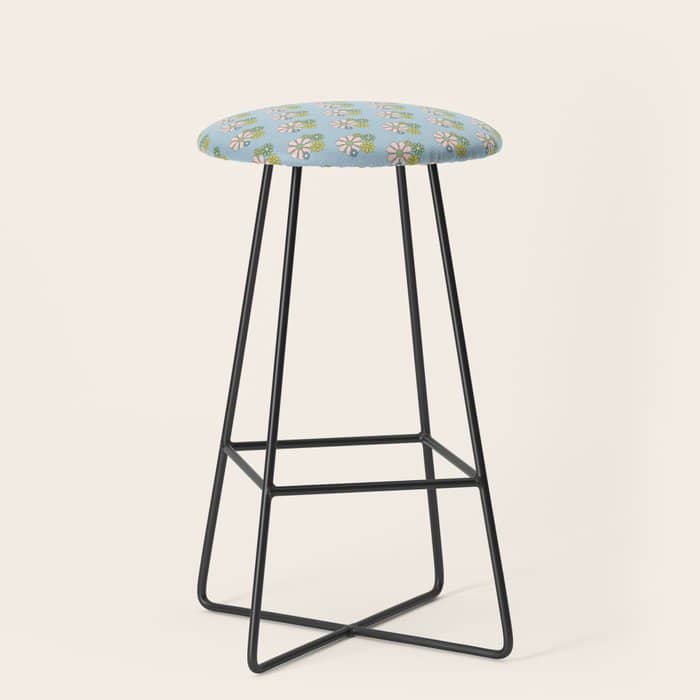 Retro Garden Party 60s 70s Geometric Floral Pattern In Pastel Blue Pink Green Stool