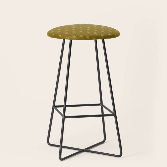 Mid Century Modern Stars And Dots Pattern In Vintage Olive Green And Orange Stool