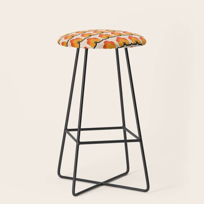 Retro Cloud Stripe 70s Floral Pattern Stool