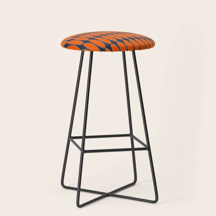 Mid Century Modern Geometric Ovalia Pattern In Orange And Navy Blue Stool