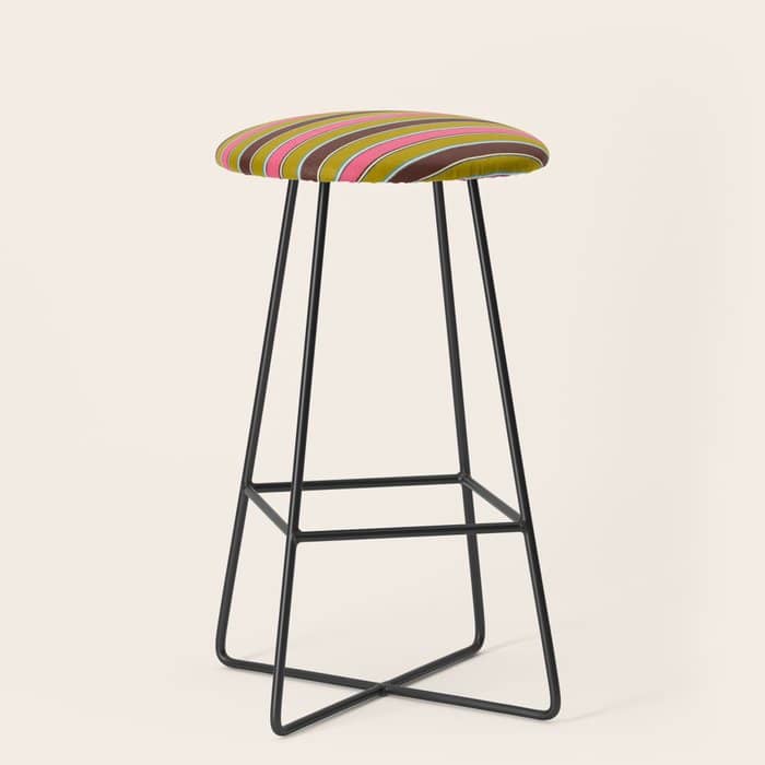 Retro Eclectic Watercolor Paper Stripes Pattern Pink Chartreuse Brown Blue Cream Stool