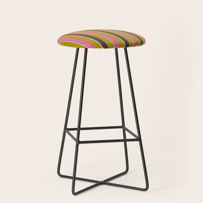 Retro Eclectic Watercolor Paper Stripes Vertical Pattern Pink Chartreuse Brown Blue Cream Stool