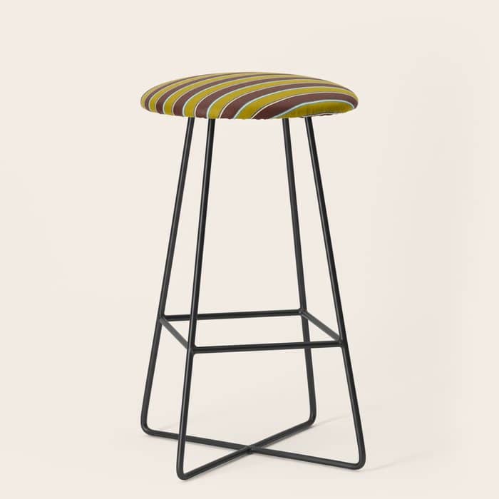 Eclectic Watercolor Paper Stripes Pattern Chartreuse Brown Blue Cream Stool