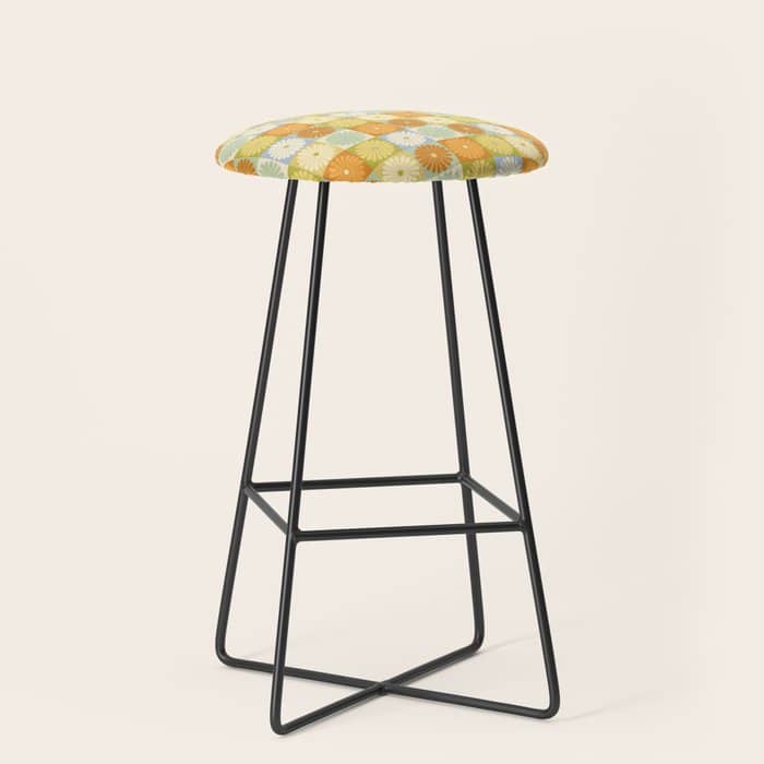 Retro Flowers Check Pattern Xxviii Stool