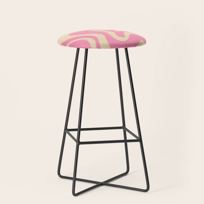 Retro Liquid Swirl Abstract Pattern In Pink Cream Stool