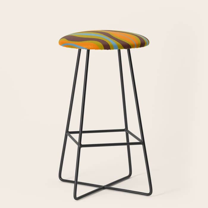 Retro Hourglass Abstract Eclectic Pattern In Brown Chartreuse Blue Orange Stool