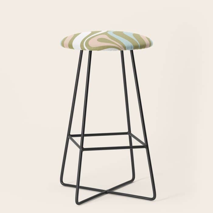 Retro Abstract New Groove Swirl Pattern Soft Sage Green Light Blue Stool