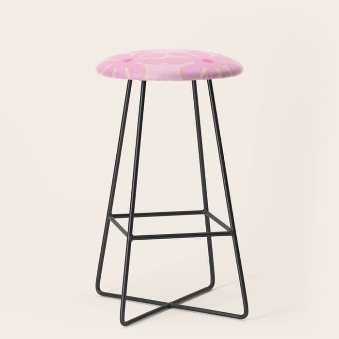 Pink Floral 70s Style Groovy Flowers Stool