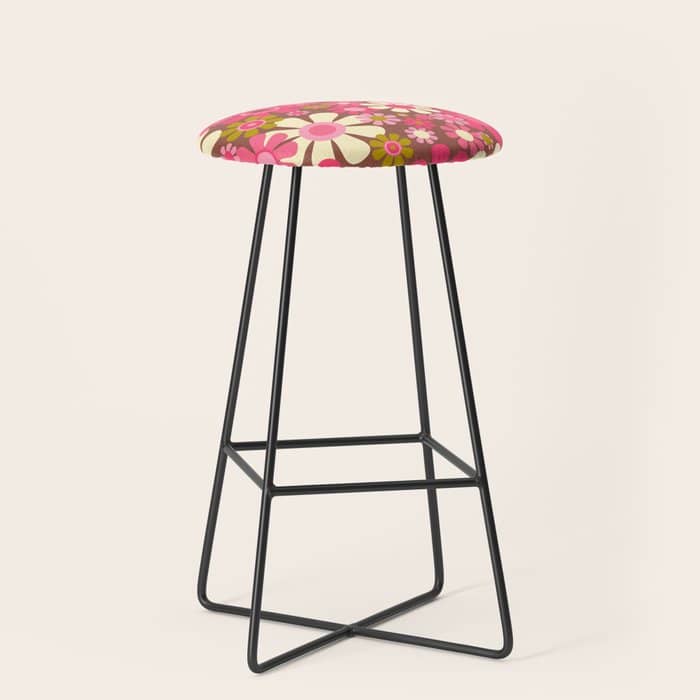Groovy Retro Floral Garden 60s 70s Pattern In Pink Avocado Brown  Stool