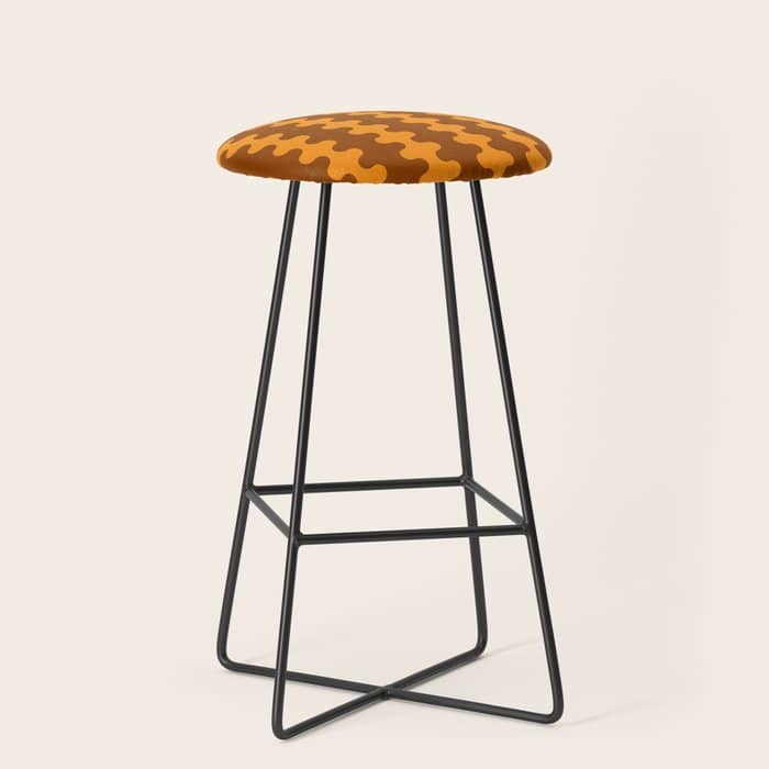 Retro 70s Mid Century Ogee A-Go-Go Wobbly Vertical Stripes Brown And Orange Stool
