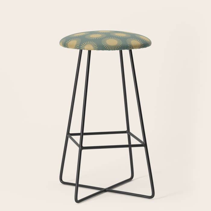 Boho Summer Sun Pattern Xvi Neutral Earthy Sage Yellow Stool