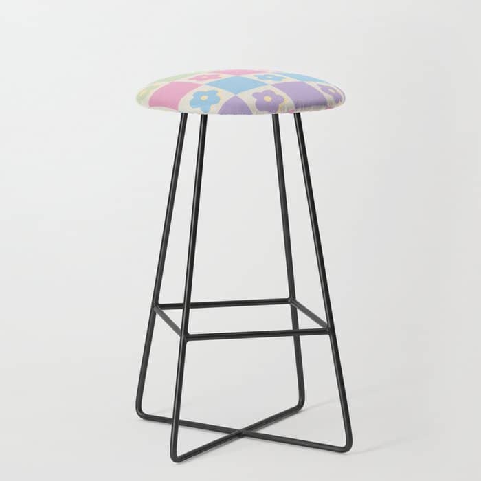 Checkered Flower Power Danish Pastel Rainbow Tones Stool