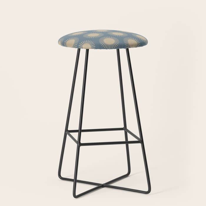 Boho Summer Sun Pattern Xvii Blue And Beige Stool