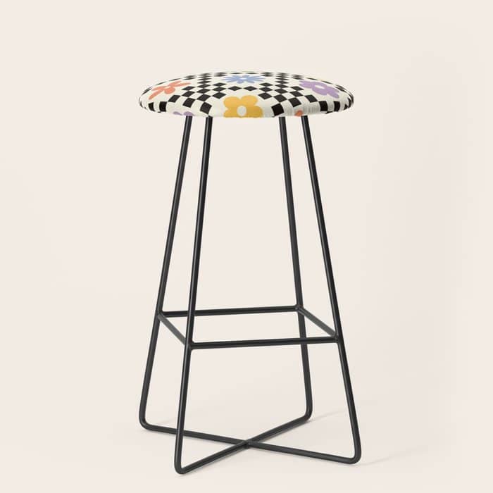 Retro Colorful Flower Double Checker Stool