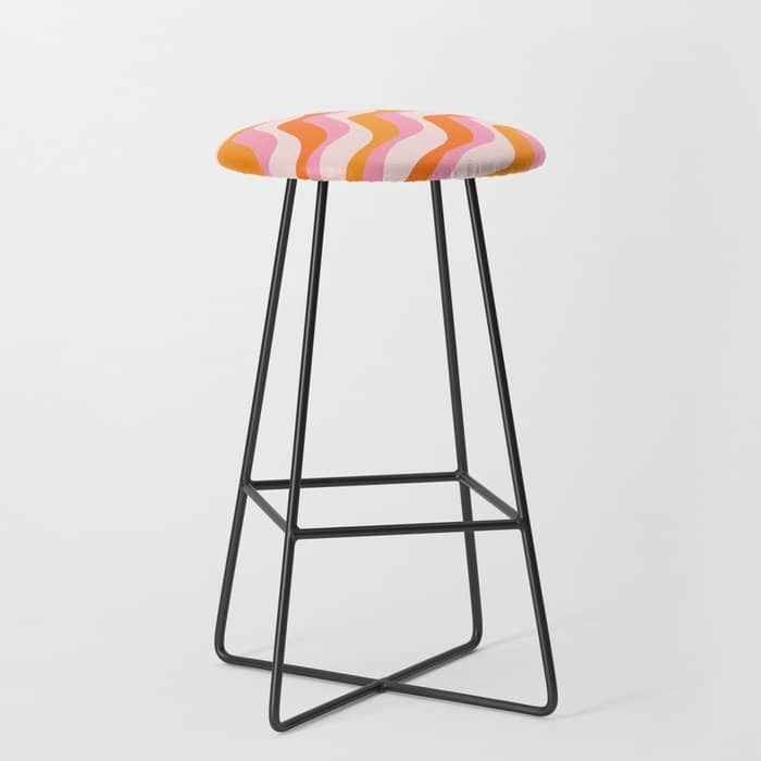 Zebra Stripes Abstract Lines Sunshine Retro Colorful Pink Orange Colors Boho Swirl Modern Pattern Stool