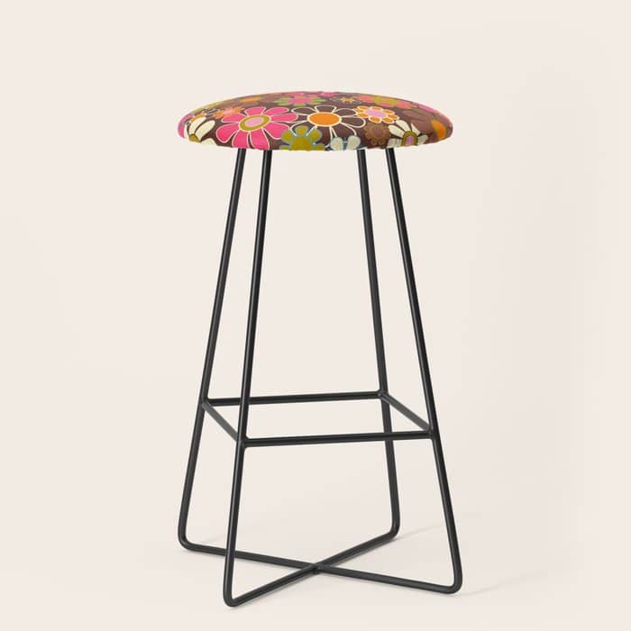 Groovy Retro Garden 60s 70s Floral Pattern Brown Avocado Pink Stool