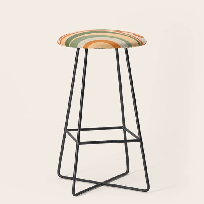Groovy Retro Abstract New Groove Swirl Pattern In Mossy Sage Olive Green Apricot Orange Stool