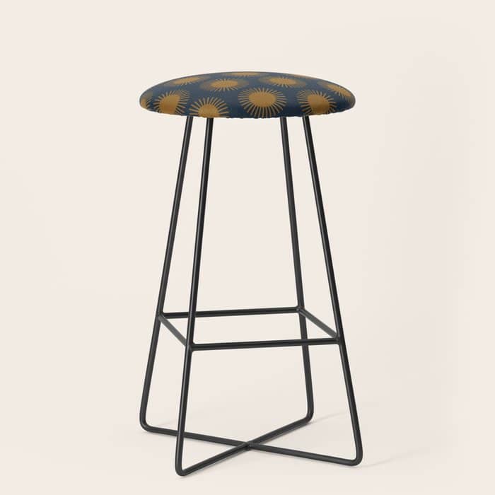 Boho Summer Sun Pattern Vii Navy Blue Burnt Orange Stool