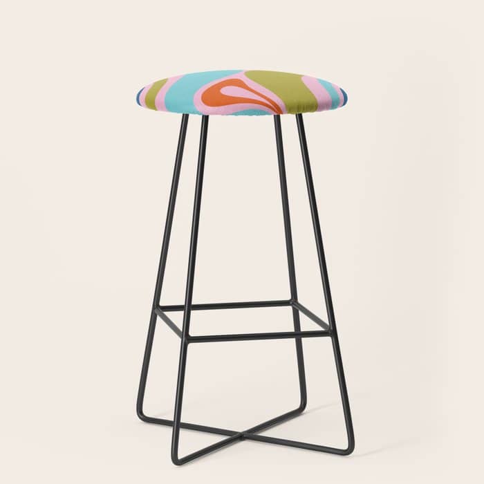 Retro Abstract New Groove Trippy Boho Pattern Multicolored On Pink Stool