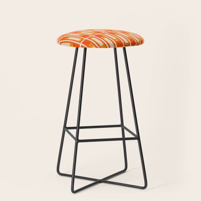 Mid Century Modern Geometric Lexington Ave Pattern In 70s Orange And Cream Beige Stool