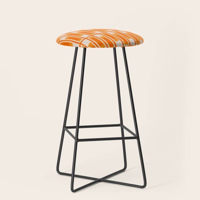 Mid Century Modern Geometric Lexington Ave Pattern In 70s Orange Tones Stool