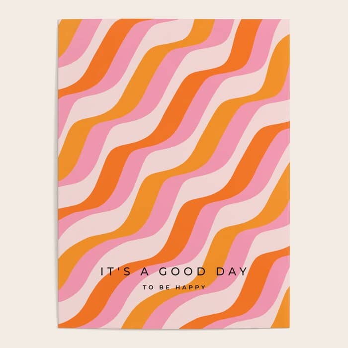 Zebra Stripes Abstract Lines Sunshine Retro Colorful Pink Orange Colors Boho Swirl Modern Pattern Poster