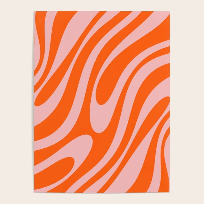 Groovy Abstract Retro Contemporary Wavy Loops Pattern Orange Blush Poster