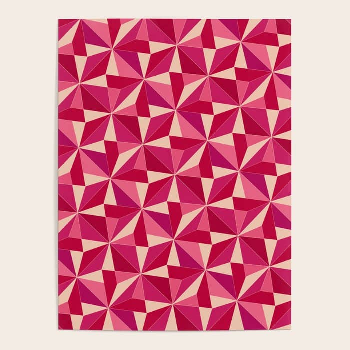 Kaleidoscope Tile Pattern Viii Vibrant Pink And Red Poster