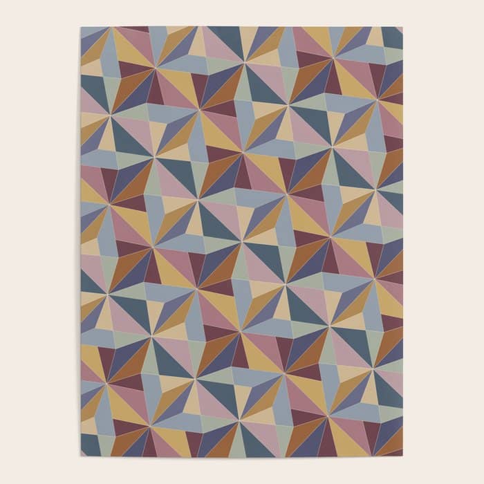 Kaleidoscope Tile Pattern Ii Cool Tone Pastel Poster