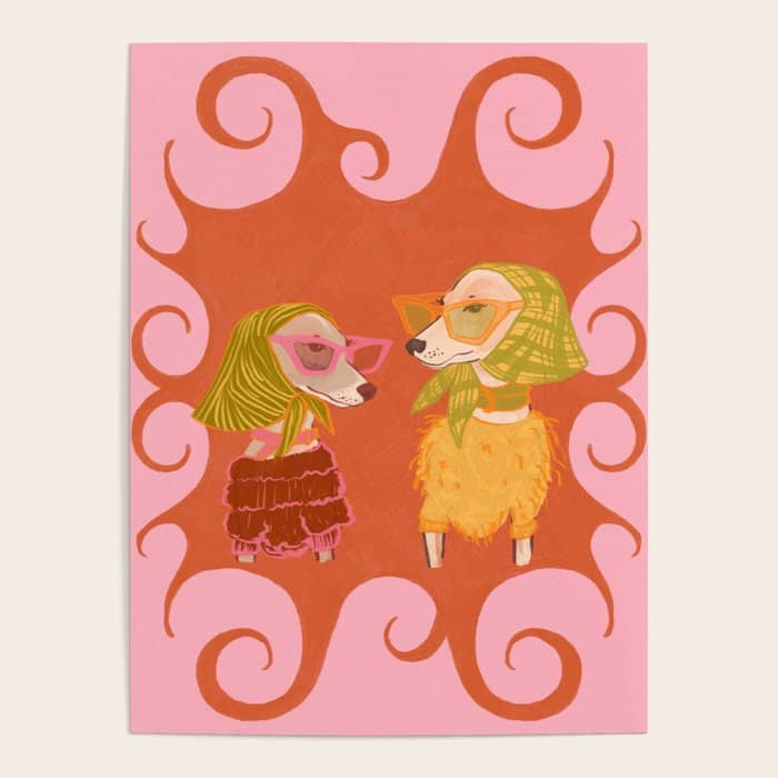Retro Fashion Dogs With Sunglasses - Pink Poster