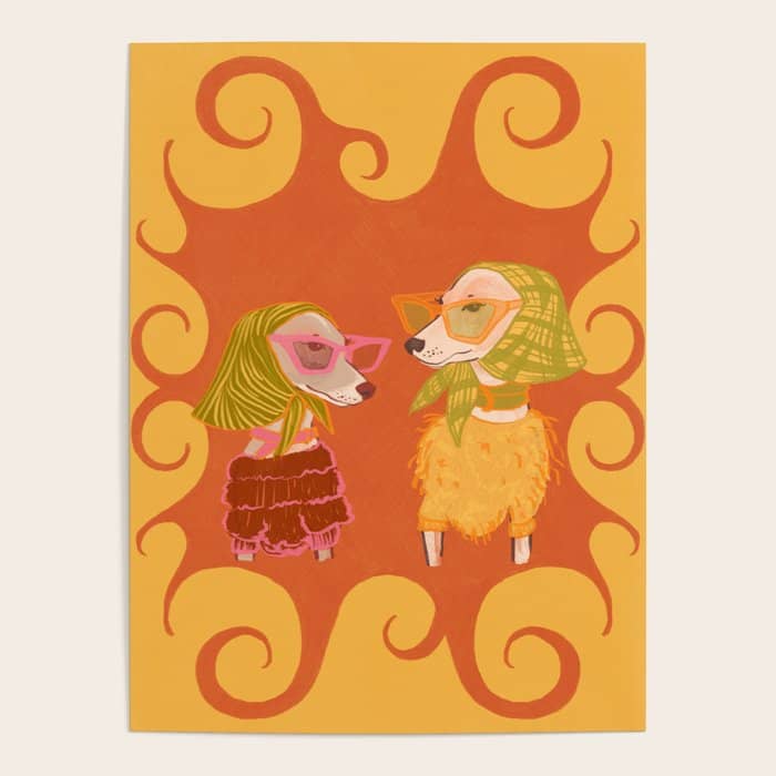 Retro Fashion Dogs With Sunglasses - Yellow Poster