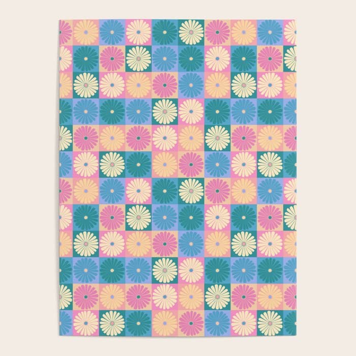 Retro Flowers Check Pattern Xxiii Poster