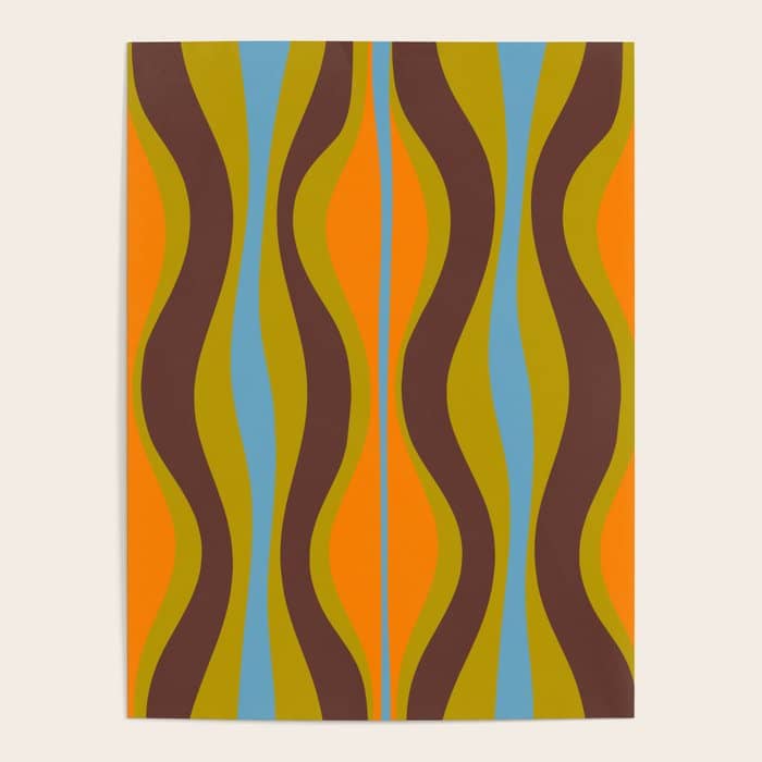 Retro Hourglass Abstract Eclectic Pattern In Brown Chartreuse Blue Orange Poster