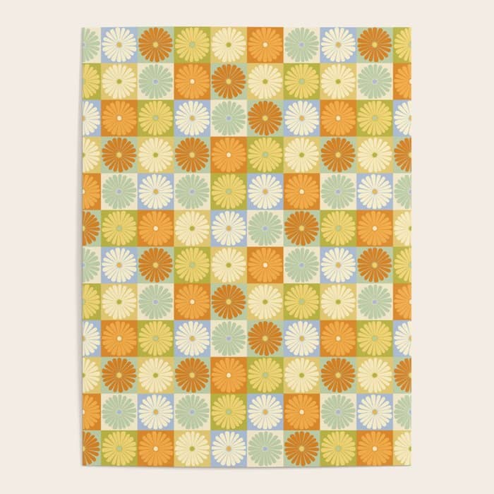 Retro Flowers Check Pattern Xxviii Poster