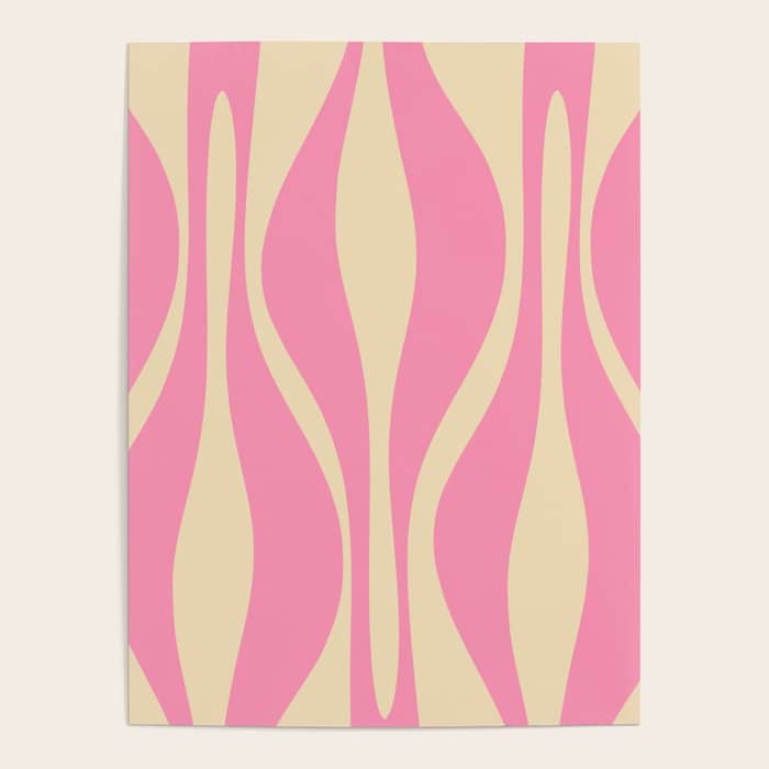 Mid Century Modern Lounge Retro Ogee Pattern In Pink And Cream Poster