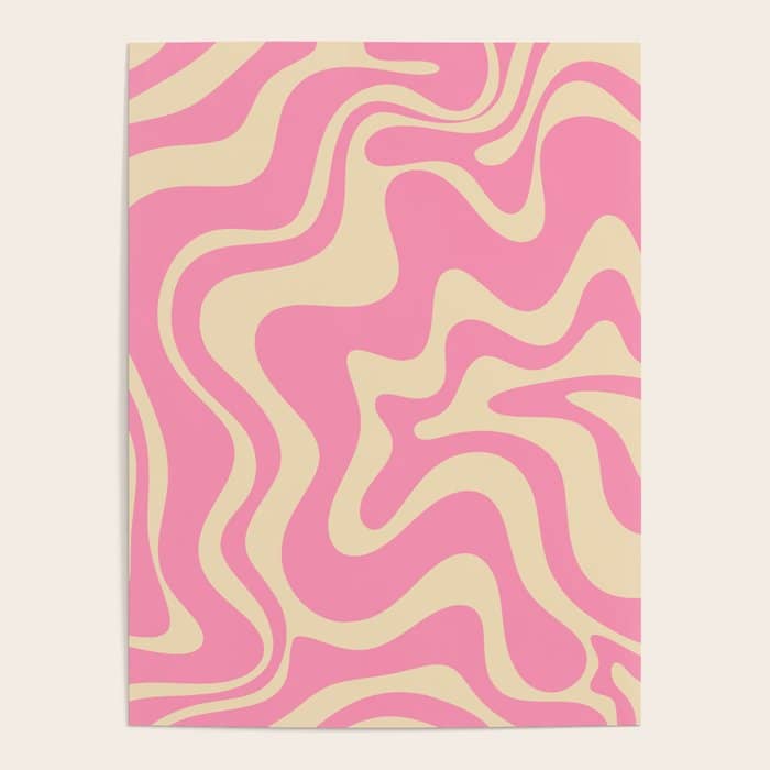 Retro Liquid Swirl Abstract Pattern In Pink Cream Poster